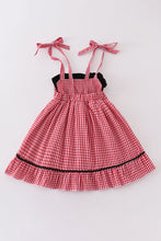 Red gingham woven character embroidery girl dress - ARIA KIDS