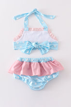 Blue character castle embroidery 2pc girl swimsuit - ARIA KIDS