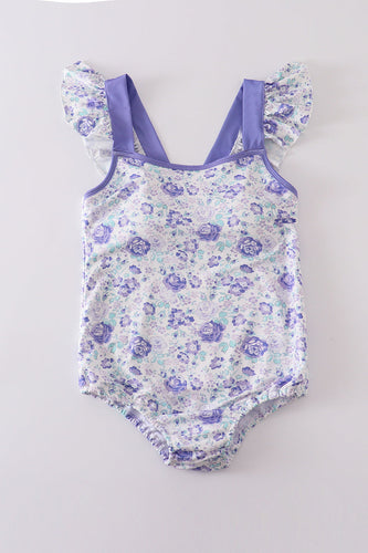 Purple floral print women one-piece swimsuit - ARIA KIDS