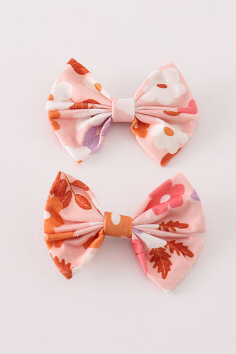 Pumpkin floral print 2pc hair bow - ARIA KIDS