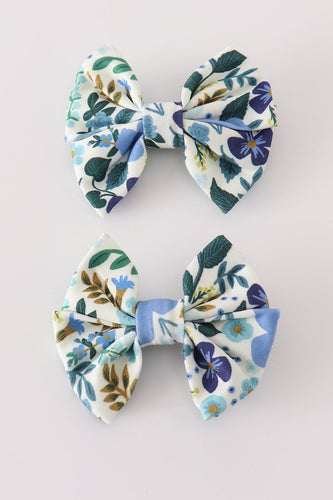 Blue floral print hair bow - ARIA KIDS