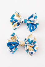 Blue floral print piggie hair bow - ARIA KIDS