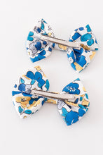 Blue floral print piggie hair bow - ARIA KIDS