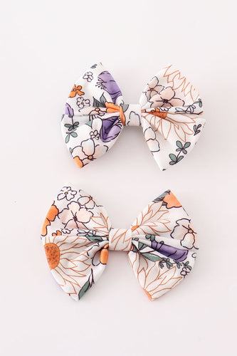 Coral floral print 2pcs piggie hair bow - ARIA KIDS