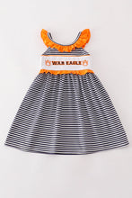 Navy WAR EAGLE embroidery stripe dress - ARIA KIDS