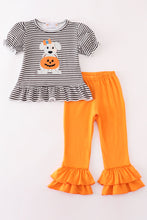 Halloween pumpkin puppy stripe applique girl set - ARIA KIDS