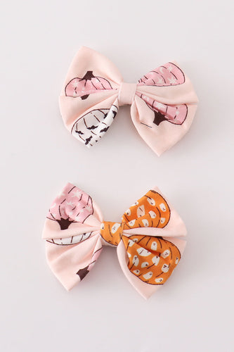 Pink pumpkin piggie hair bow - ARIA KIDS