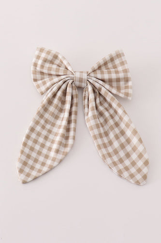 Khaki gingham piggie hair sailor bow - ARIA KIDS