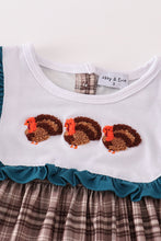 Brown plaid turkey french knot girl dress - ARIA KIDS