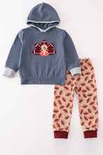 Blue turkey applique boy hoodie set - ARIA KIDS