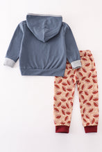 Blue turkey applique boy hoodie set - ARIA KIDS