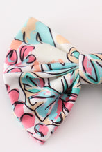 Teal floral print piggie hair bow - ARIA KIDS