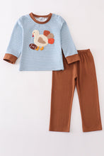 Blue stripe thanksgiving turkey french knot boy set - ARIA KIDS