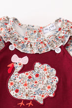 Maroon thanksgiving turkey applique floral girl romper set - ARIA KIDS