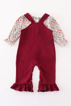 Maroon thanksgiving turkey applique floral girl romper set - ARIA KIDS