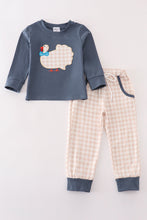 Blue thanksgiving turkey applique boy set - ARIA KIDS