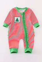 Red stripe christmas tree ruffle girl romper - ARIA KIDS