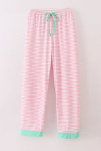 Pink stripe christmas santa claus embroidery women pajamas pants - ARIA KIDS