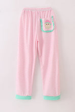 Pink stripe christmas santa claus embroidery women pajamas pants - ARIA KIDS