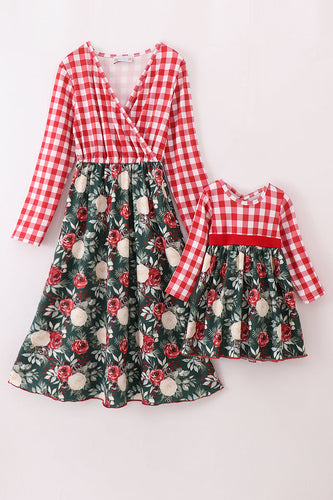 Red floral gingham mom&me dress