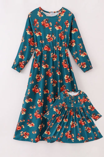 Green floral print mom&me dress - ARIA KIDS