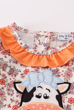 Coral floral cow applique girl romper - ARIA KIDS