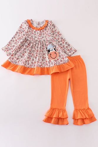 Coral floral cow applique girl set - ARIA KIDS