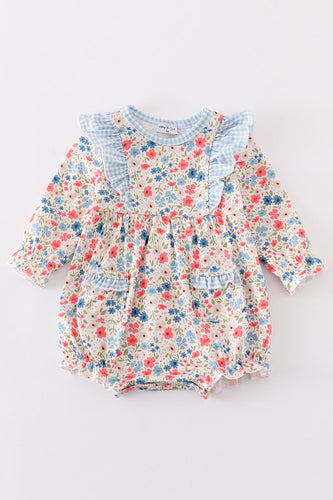 Pink&blue floral print ruffle bubble - ARIA KIDS