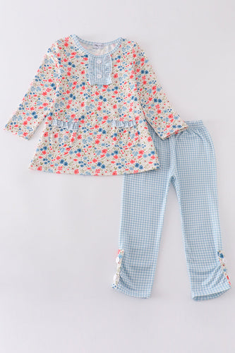 Pink&blue floral print girl set - ARIA KIDS