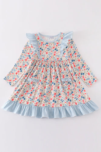 Pink&blue floral print dress - ARIA KIDS