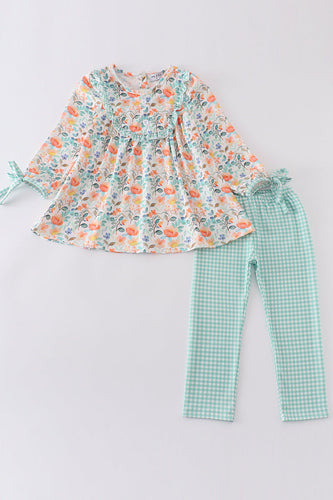 Green watercolor floral girl set - ARIA KIDS