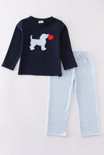 Navy valentine puppy heart applique boy set - ARIA KIDS