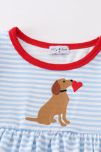 Blue stripe valentine puppy heart embroidery girl set - ARIA KIDS