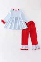 Blue stripe valentine puppy heart embroidery girl set - ARIA KIDS