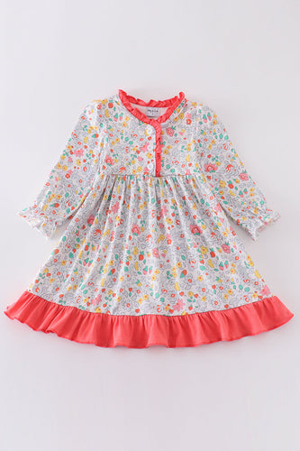 Pink floral print girl gown - ARIA KIDS