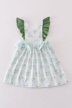 Green botanical print girl dress - ARIA KIDS