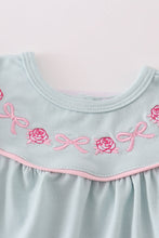 Blue floral bow embroidery girl bloomer set - ARIA KIDS