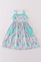 Green sailboat print girl dress - ARIA KIDS