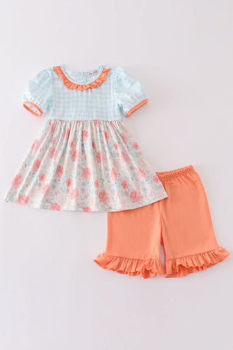 Floral print gingham girl set - ARIA KIDS