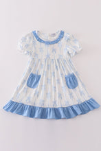 Blue bow ruffle girl dress - ARIA KIDS