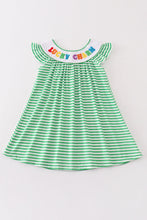 Green stripe lucky charm french knot girl dress - ARIA KIDS