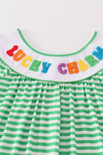 Green stripe lucky charm french knot girl dress - ARIA KIDS