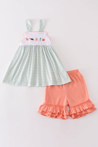 Coral & sage marine creature embroidery girl set - ARIA KIDS