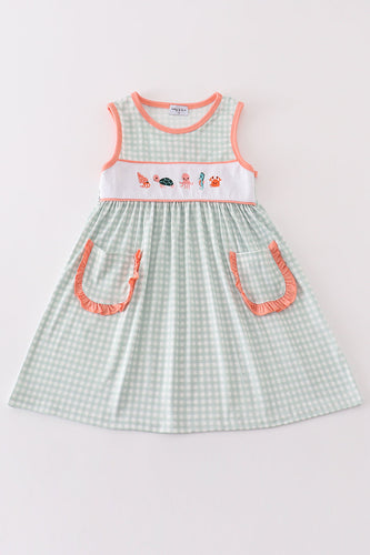 Coral & sage marine creature embroidery girl dress - ARIA KIDS