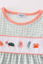 Coral & sage marine creature embroidery girl dress - ARIA KIDS