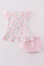 Pink floral bow print girl bloomer set