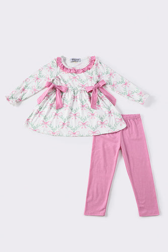 Pink bow floral print girl set - ARIA KIDS