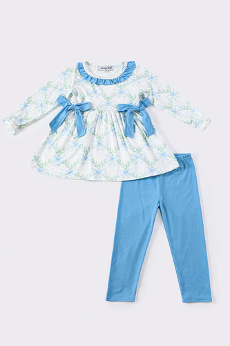 Teal bow floral girl set - ARIA KIDS