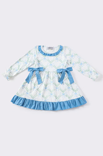 Teal bow floral girl dress - ARIA KIDS