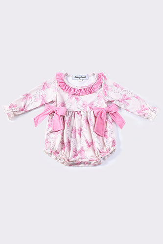 Pink bow floral girl ruffle bubble - ARIA KIDS